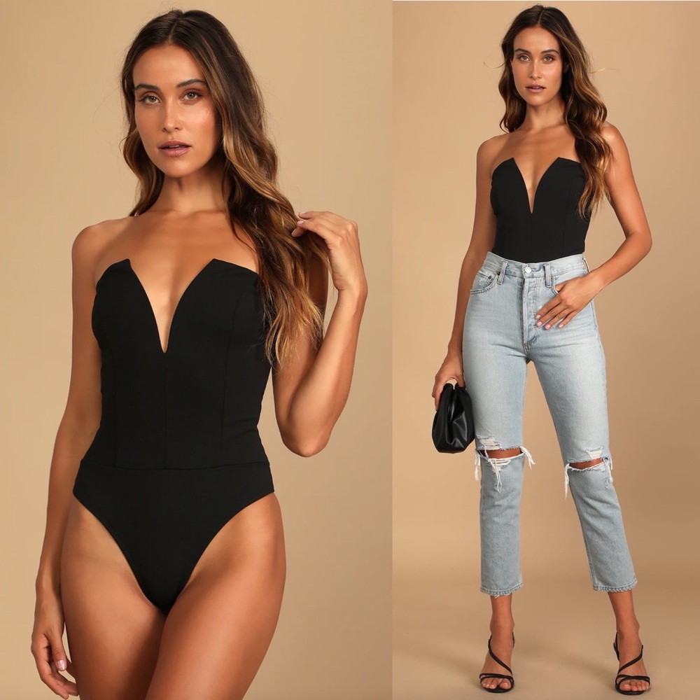 Babe Alert Black Notched Strapless Bodysuit - Small